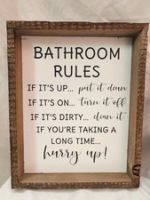 HOME-X Fun Bathroom Wall Sign  Bathroom Rules  Rustic Farmhouse D cor Framed