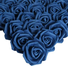 IPOPU Artificial Roses Flowers Heads, 100 Pcs Navy Blue Foam Fake Roses Bulk 3In