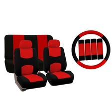 Car Seat Covers Flat Cloth Full Set Universal Fit W Steering Wheel Cover Combo