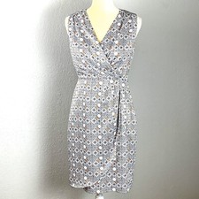 H&M Sleeveless Faux Wrap Dress Sz6 Geometric Print EUC