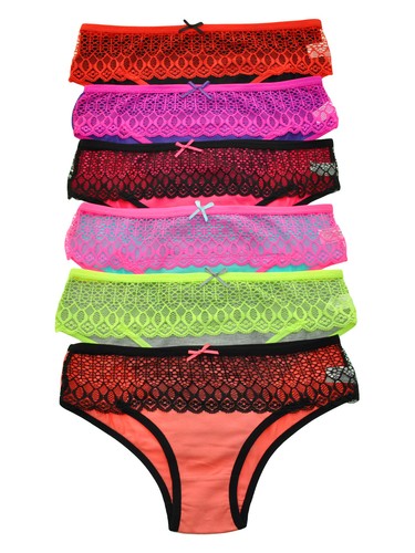 6-Pack Angelina Cotton Bikini/Panties with Contrast Color Lace and Trims - Picture 3 of 4