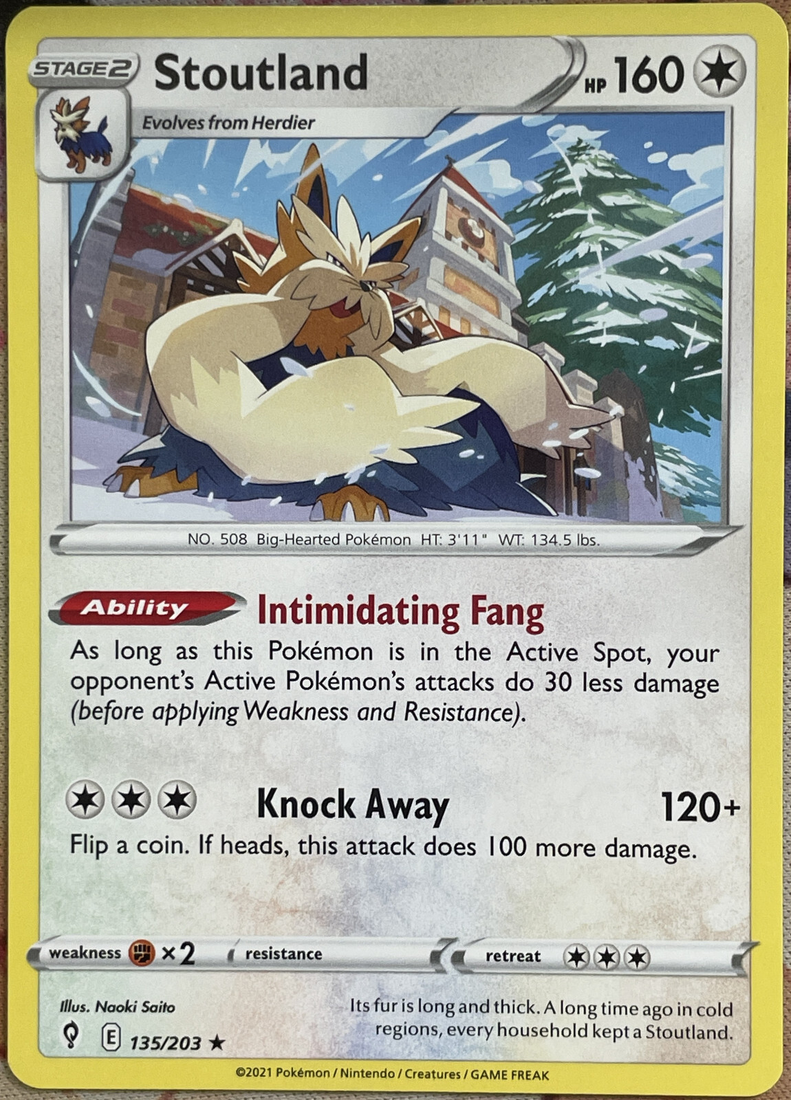 Stoutland Rare - 135/203 - Evolving Skies Pokemon 2021