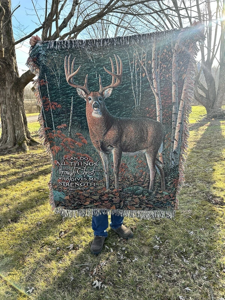 Impresionante manta inspiradora de ciervos/buck 50" x 60" tapiz versículo bíblico Foto 3 de 4