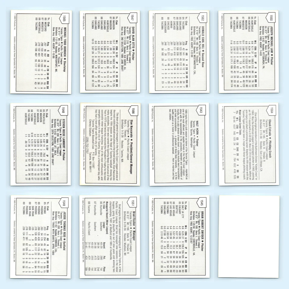 Lote de 12 tarjetas de béisbol de los Tigres de Tacoma ProCards ligas menores Mike Bordick casi nuevas MiLB Foto 2 de 4
