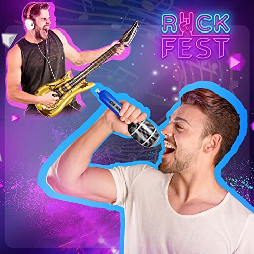 Pcs Inflatable Rock Star Toy 37 Inch Set, Blow up Guitar Bulks Include 24 - Picture 5 of 7