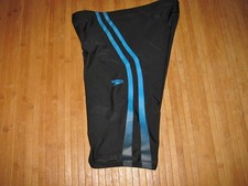 SPEEDO Swimsuit JAMMER Size 32 Polyester Spandex SWIM Suit BLACK with BLUE