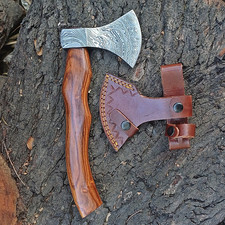 Hand Forged Damascus Steel Hatchet Small Wood Cutting Axe 11"