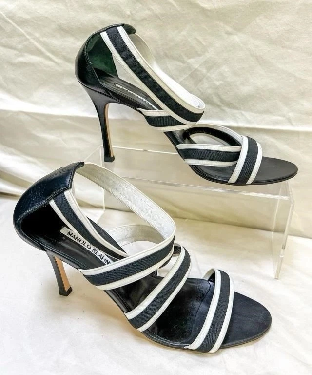 Manolo Blahnik 罗缎胶带皮革绑带高跟鞋 39 码 EU — 第 4/4 张图片