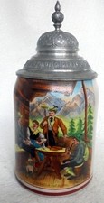 ALT Humpen Bierkrug Fr&uuml;hst&uuml;ck auf der Alm um 1920 Zinn Krug Sammelkr&uuml;ge