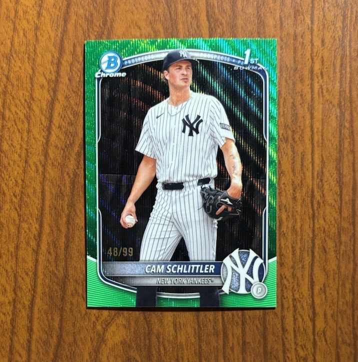 2025 Cam Schlittler 1st Bowman Chrome Green Wave Refractor /99 Yankees #BCP-166