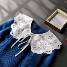 Women White Embroidered Fake Collar Double Layer Doll Neck Decorative Shawl