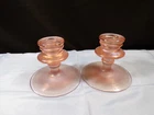 Vintage Pair of Fenton Pink Velva Rose Stretch Glass Candle Holders 3 3/8" INV3
