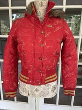 Lot 29 S Looney Tunes Quilted Down Filled Puffer Jacket Faux Fur Hood Red Gold