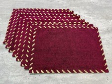 8 Pier 1 Imports Burgundy Red Placemats With Gold Lame Ribbon Trim - 13X19"