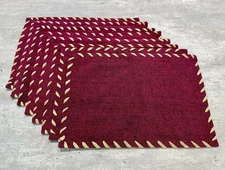 8 Pier 1 Imports Burgundy Red Placemats With Gold Lame Ribbon Trim - 13X19"