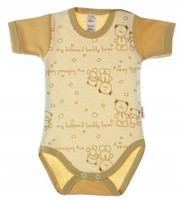 Kurzarm-Body Aus 100 % Baumwolle, Beige, Mit TeddybäRenmuster, GrößE 92, Klekle