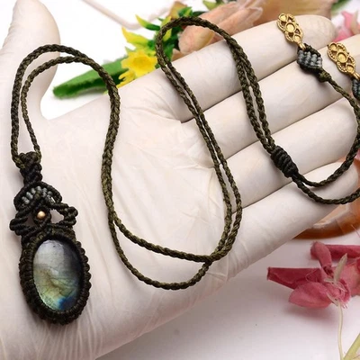 Natürlich Labradorite Handgefertigt Boho Makramee Anhänger Heilung Kristall - Bild 1 von 4