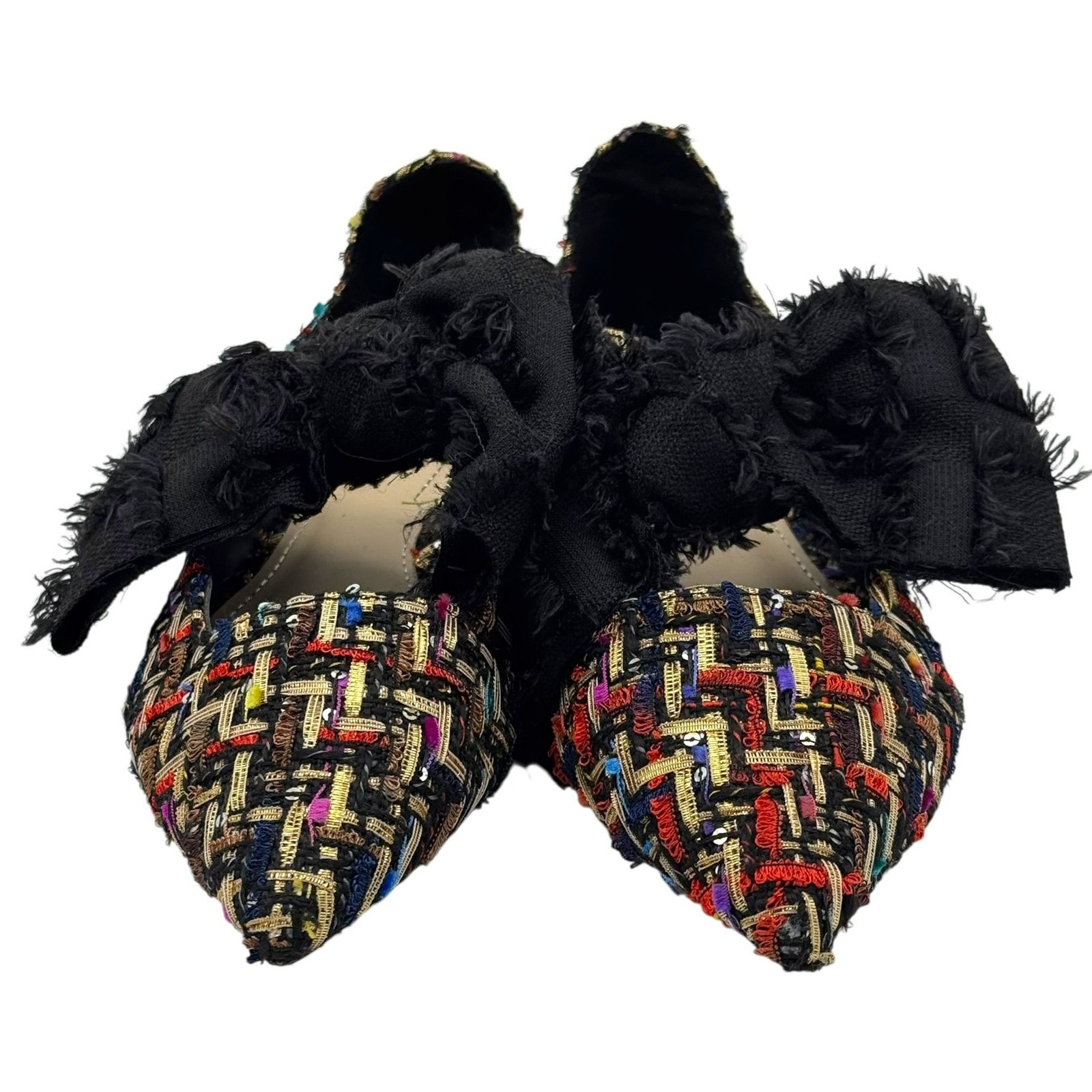 Zara Multicolor Tweed Pointed Flats Black Frayed Bow Women's Size EU 37/US 6.5 thumbnail 8