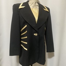 Vintage Chad Stevens Black Blazer Ivory Trim Lined Formal SZ 8 Office Formal