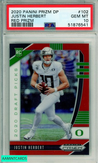 2020 PANINI PRIZM DRAFT PICKS JUSTIN HERBERT #102 RED PRIZM ROOKIE PSA 10 GEM MT