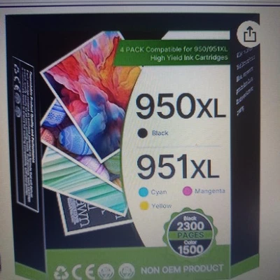 Cartouches encre 4COUL prHP 950 XL-HP 951 XL-OFFICE PRO 8600-8610-8615-8625-8630 - Photo 1/2