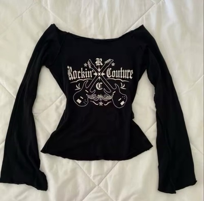 #ad Women’s 90’s Vintage Punk Y2K Gothic Top Trendy Long Sleeve Top $22.05