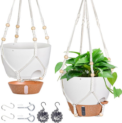 10 Inch Self Watering Hanging Planters, 2 Pack Plastic Flower Pots with Visible