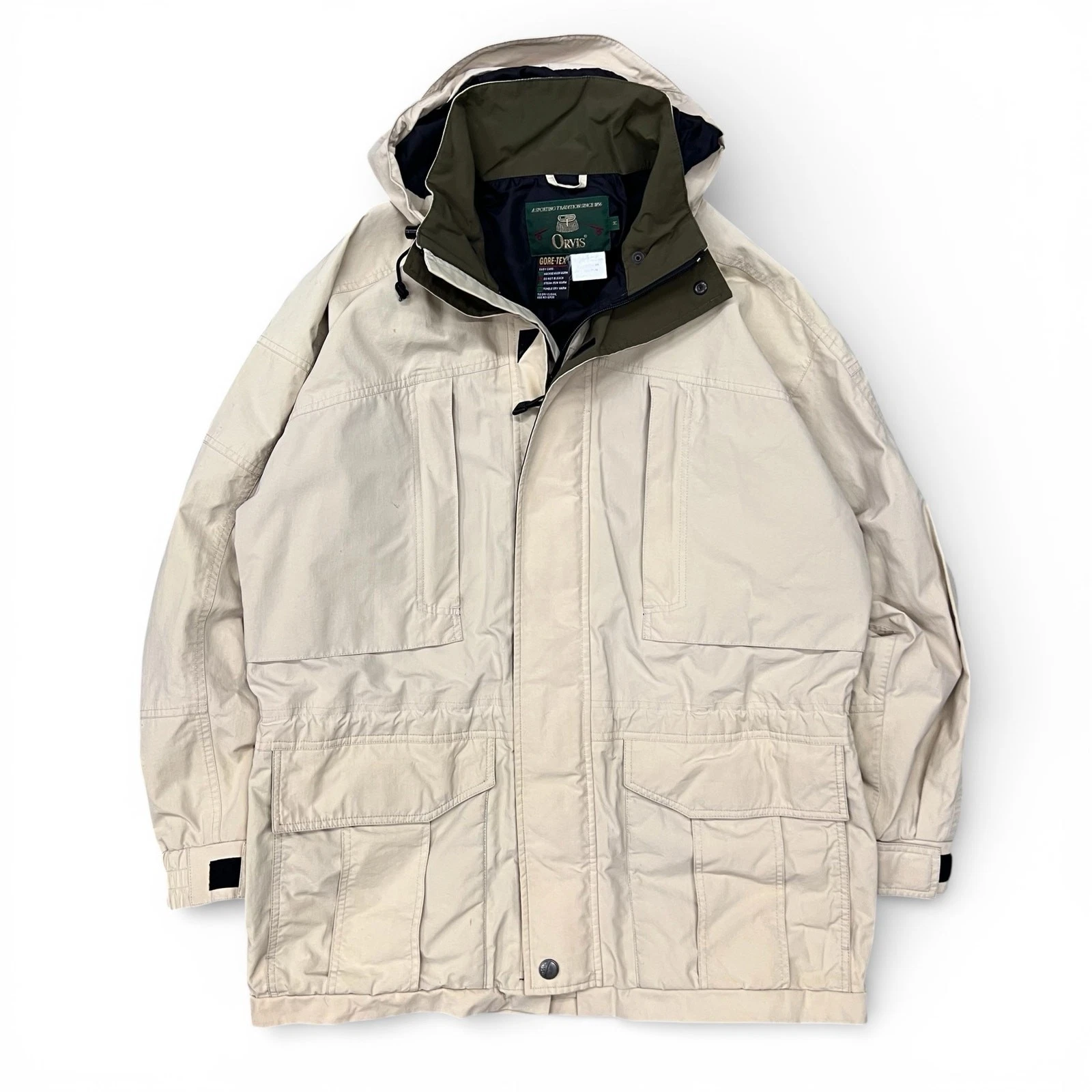 Vintage Orvis Fly Fishing Field Gore Tex Jacket Hooded Tan M Gorpcore Outdoors