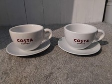 Two Costa Coffee Chunky Cup and Saucers (See Desc) White & Simple Logo 