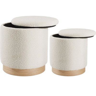 Sitzhocker 2er Set mit Stauraum rund Bouclé gepolstert Polsterhocker je 120kg