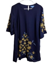 Draper James Women Mallory Dress Embroidered Size XXL Navy Nassau Lined Cotton