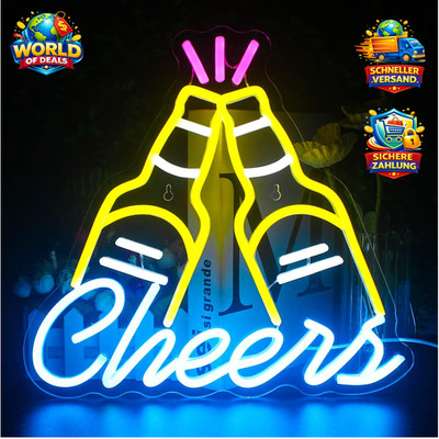 Neonschild Beer Cheers LED Gelb Blau USB Wanddekoration für Bar Party Geschenk
