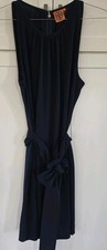 Tory Burch Navy Blue Crepe De Chine Belted Dress XL 100% Polyester Sleeveless