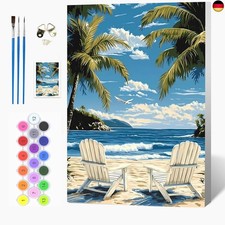 Auremi Strandkorb Strand Malen nach Zahlen Erwachsene & Kinder,Landschaft