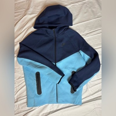 Nike Tech Mens Fleece Full Zip Windrunner Hoodie. Blue Color Block.
