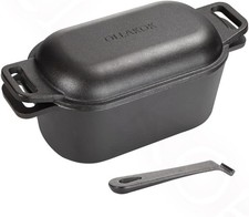OLLAKOK 2-in-1 Pre-Seasoned Cast Iron Dutch Oven Pot with Lid as Skillet, Grill