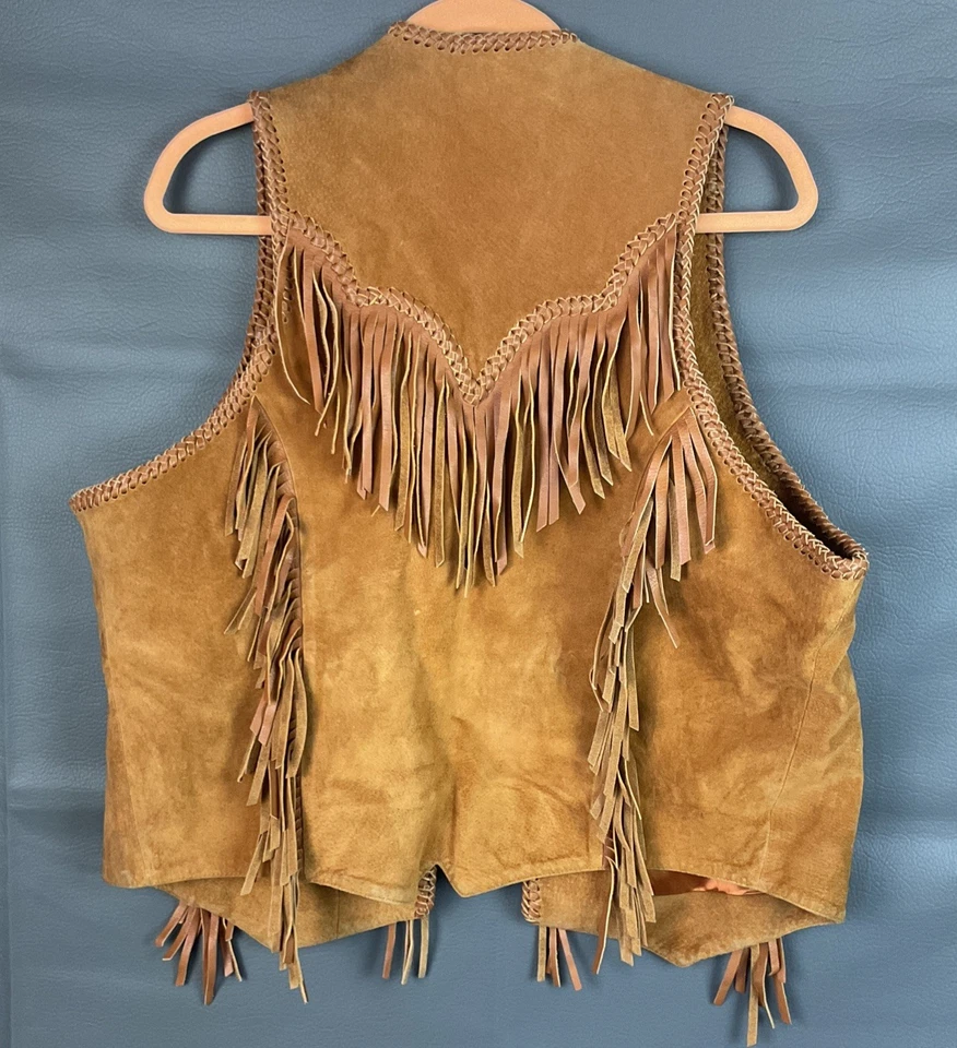 Vintage International Male Beaded Suede Leather Fringe Vest Western Boho Sz 42 - Image 2 of 4