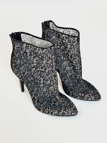 Bottega Veneta Black Lace Stiletto Heel Ankle Boots - New Without Box - Size 38