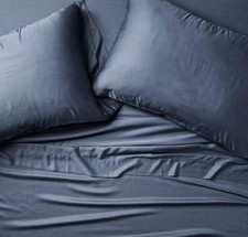 King 400 Thread Count Rayon from Bamboo Sheet Set Dark Mineral Blue NEW