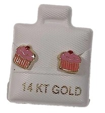 14K Solid Yellow Gold Pink Cupcake Small