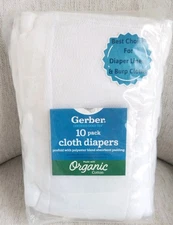 Gerber Organic White Prefold Cloth Diapers with Absorbent Padding 10 Pack