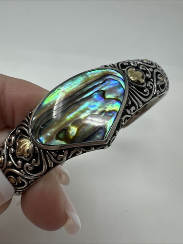 Vintage Samuel B. Sterling Silver & 18K & Abalone Bangle Bracelet (Unit #K-3) - Picture 4 of 10