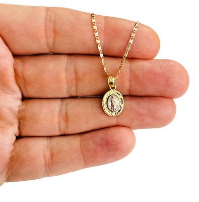 14K massives Gold Jungfrau Guadalupe Anhänger mit 1,5 mm 20'' Seemann Halskette-PT1130