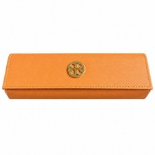 Tory Burch Orange Saffiano Eyeglasses Sunglasses Case Gold Logo New