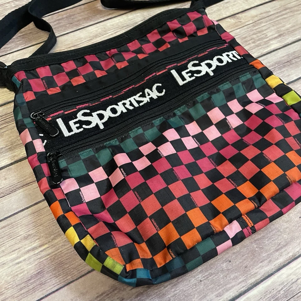 Bolso de mano LeSportSac Rainbow a cuadros bandolera con cremallera rosa amarillo  Foto 2 de 4