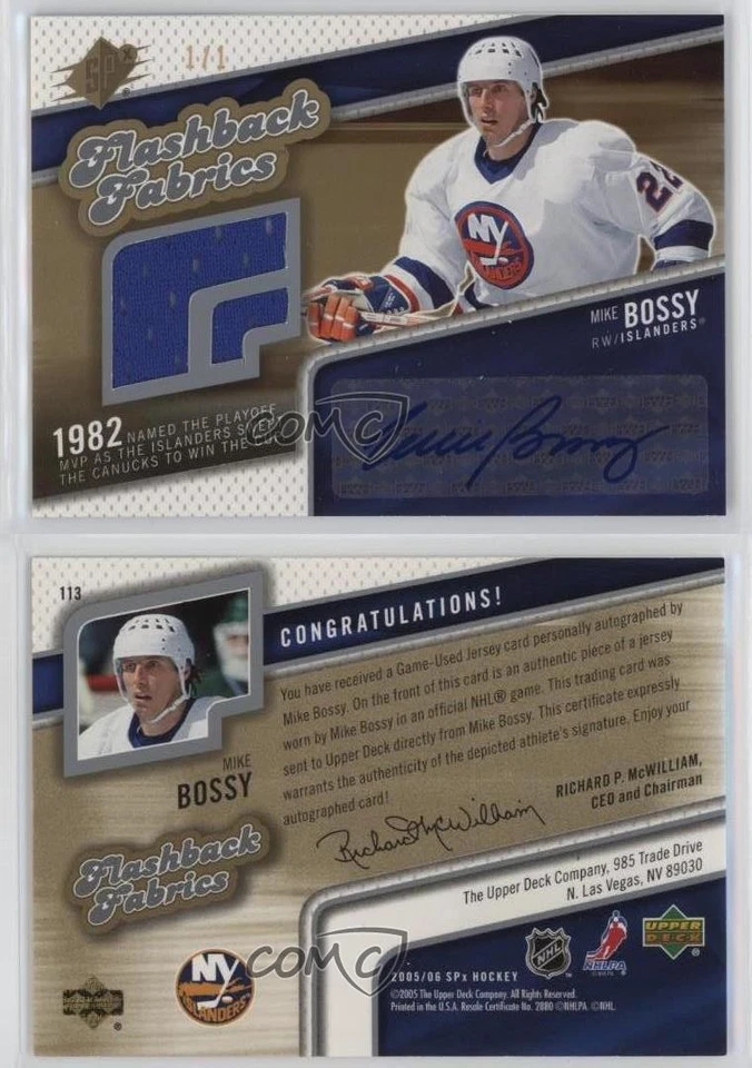 2005-06 SPx Flashback Fabrics Spectrum 1/1 Mike Bossy #113 Auto HOF 4f5 - Image 3 of 3