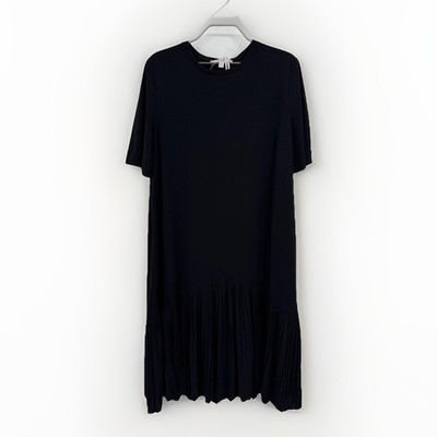 Max Mara Leisure Black Circolo T-Shirt Dress size L Large Pleated Hem Short Slv