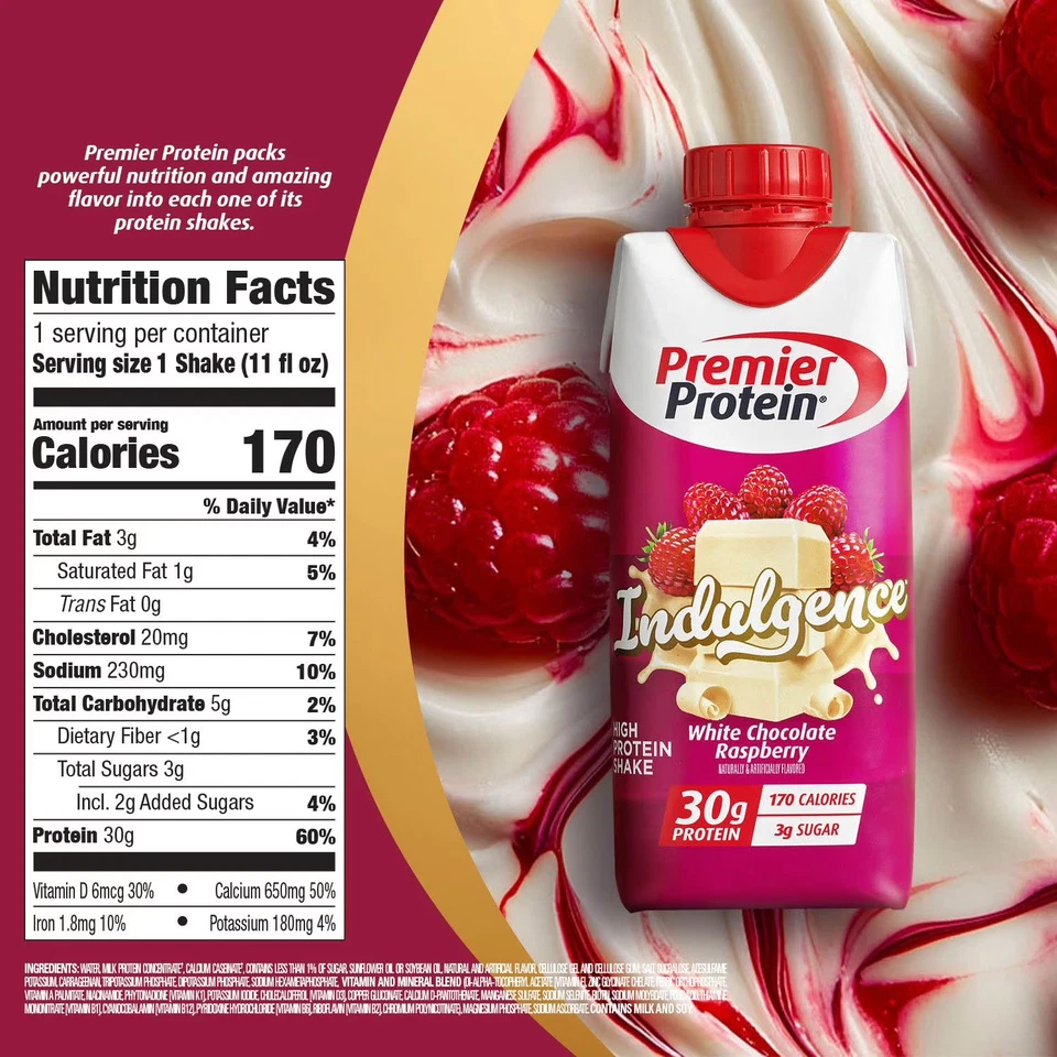 Batido alto en proteínas Premier Protein 30 g, frambuesa chocolate blanco indulgencia Foto 2 de 4