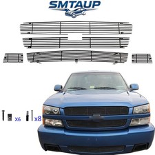 Fits 03-06 Chevy Silverado 1500 Ss Black Solid Al Upper Bumper Grill Combo 5pcs