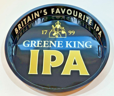 GREENE KING IPA RUNDES METALL PUB TABLETT - HAUSBAR GETRÄNKE TRAGEN BIER ALE BITTER